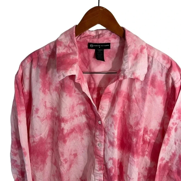 Fashion to Figure NWT Pink Tie Dye Button Up Shirt Plus Size 0X Long Sleeves Top - Picture 3 of 7